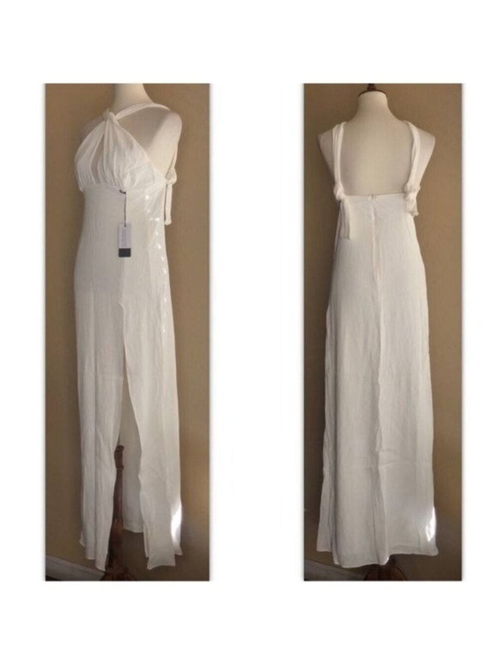Stone Cold Fox Women’s White Rayon Palm Side Slit Halter Gown Dress Size 4 US - Picture 13 of 16